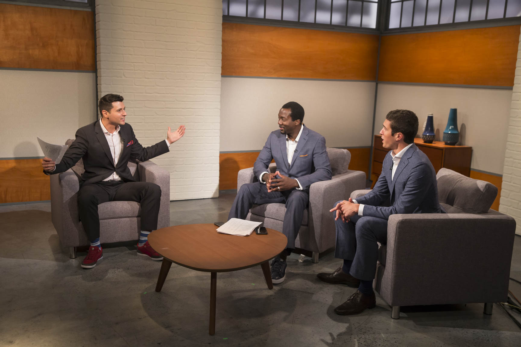 October 19, 2016: MSG Network's "The MSG Hockey Show" featuring Will Reeve, Anson Carter and Ardo Ocal, rehearses in the MSG studios in New York City.