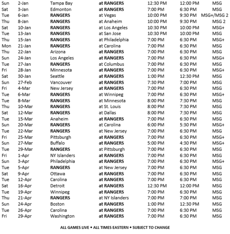 msg-networks-announces-2021-22-new-york-rangers-telecast-schedule